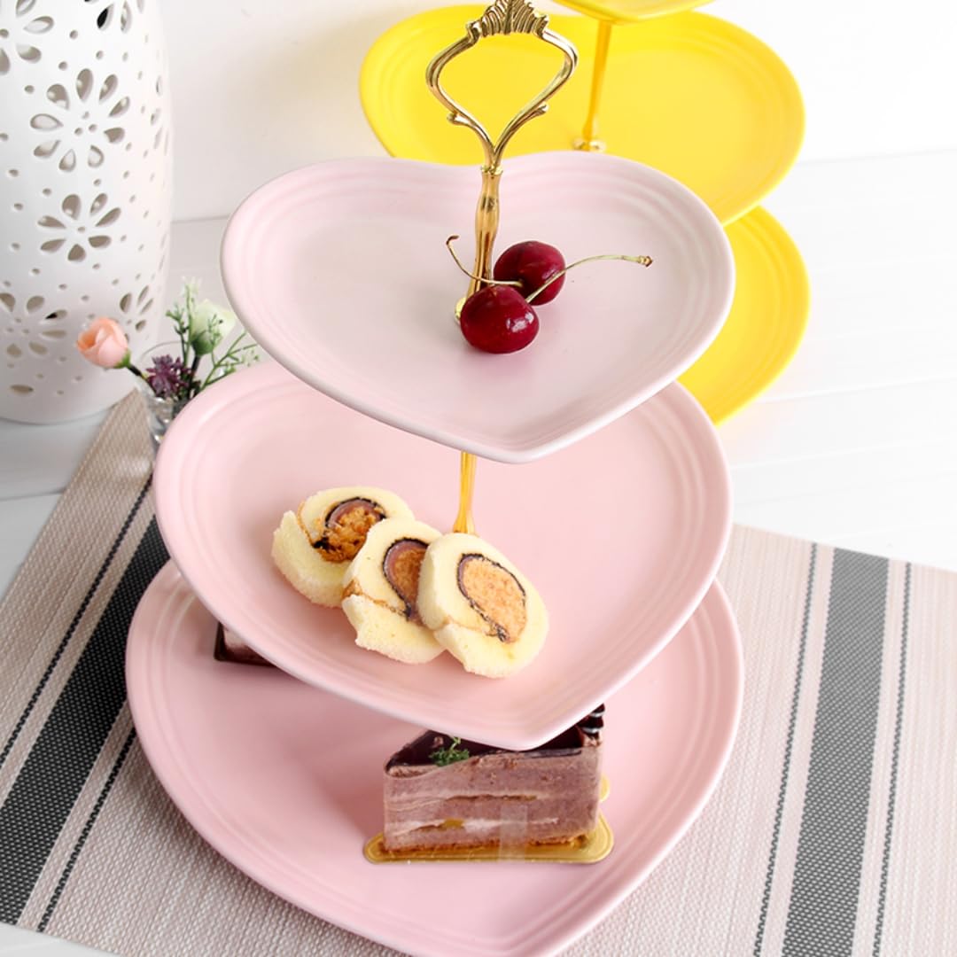 Hovico Alzata in ceramica a 3 livelli, alzata per torta a più livelli, piatto da portata decorativo per tea party, matrimoni, cene a lume di candela (a forma di cuore)