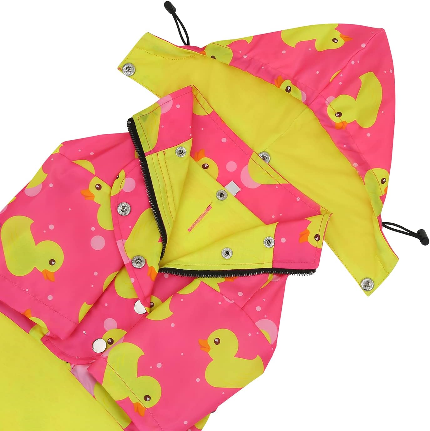 HDE Dog Raincoat Poncho Double Layer Zip Rain Jacket with Removable Hood, Leash Hole for Small to 3XL Dogs and Puppies Ducks Pink - 2XL