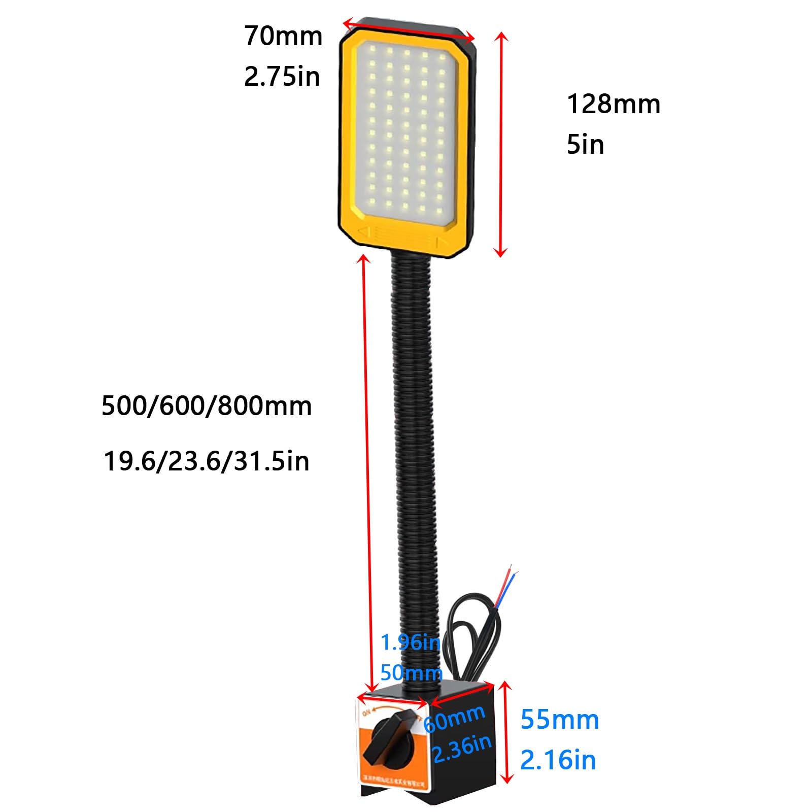 Lampada da Lavoro Magnetica, Lampada Flessibile a Collo D'oca per Torni e Trapani a Colonna, Lampade per Macchine Utensili da 24-36V, Base Magnetica(18W,600mm/23.6in)