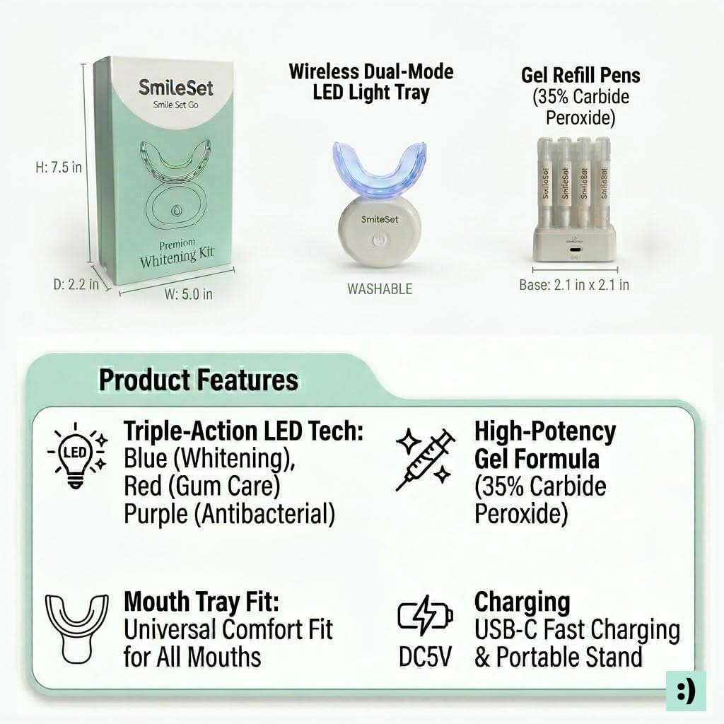 Premium LED Teeth Whitening Kit – 32 Light Professional At-Home System with 35% Carbamide Peroxide Gel, 4 Whitening Pens, Cordless Device, Sanitizing Charging Base, 6 Month Supply - Black