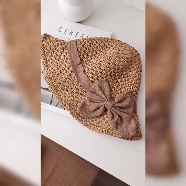 Sombrero de paja tejido con lazo para mujer, ala ancha miniatura 7