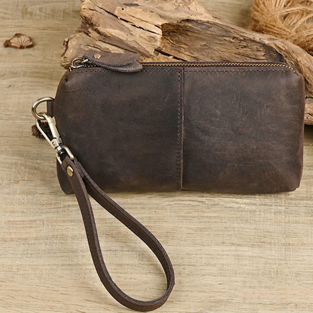 Portafoglio Uomo Lungo, Pochette in Pelle, Borsa Lavoro, Porta Carte D'identità con Cinturino Polso, Regalo per Uomo, Padre, Marito, Fidanzato