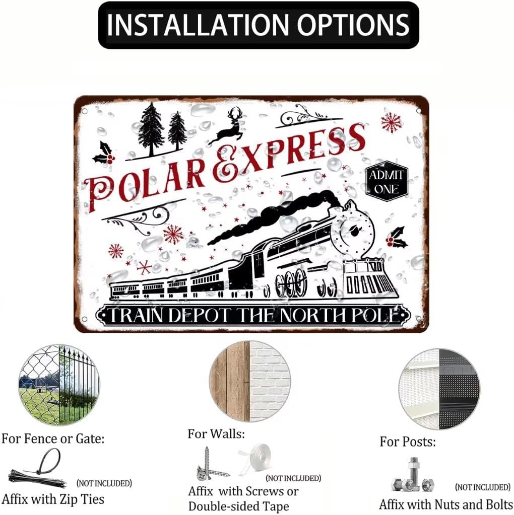 Polar Express Train Depot the North Pole Metal Tin Sign Rustic Christmas Poster Decor for Home Kitchen Cafe Bar Winter Art Wall Decor Sign 8x12 Inch image 3