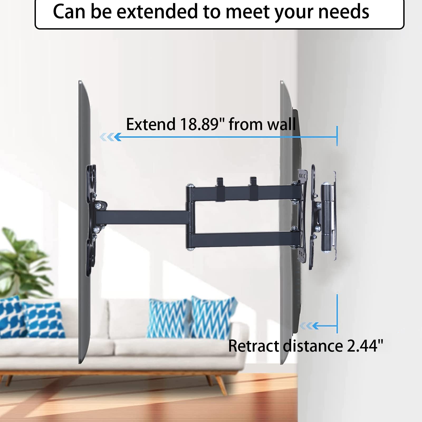 Support Mural TV, Support Mural TV pivotant et inclinable pour la Plupart des tvs ou moniteurs 17-55 Pouces avec VESA 400x400mm jusqu'à 45KG (17)