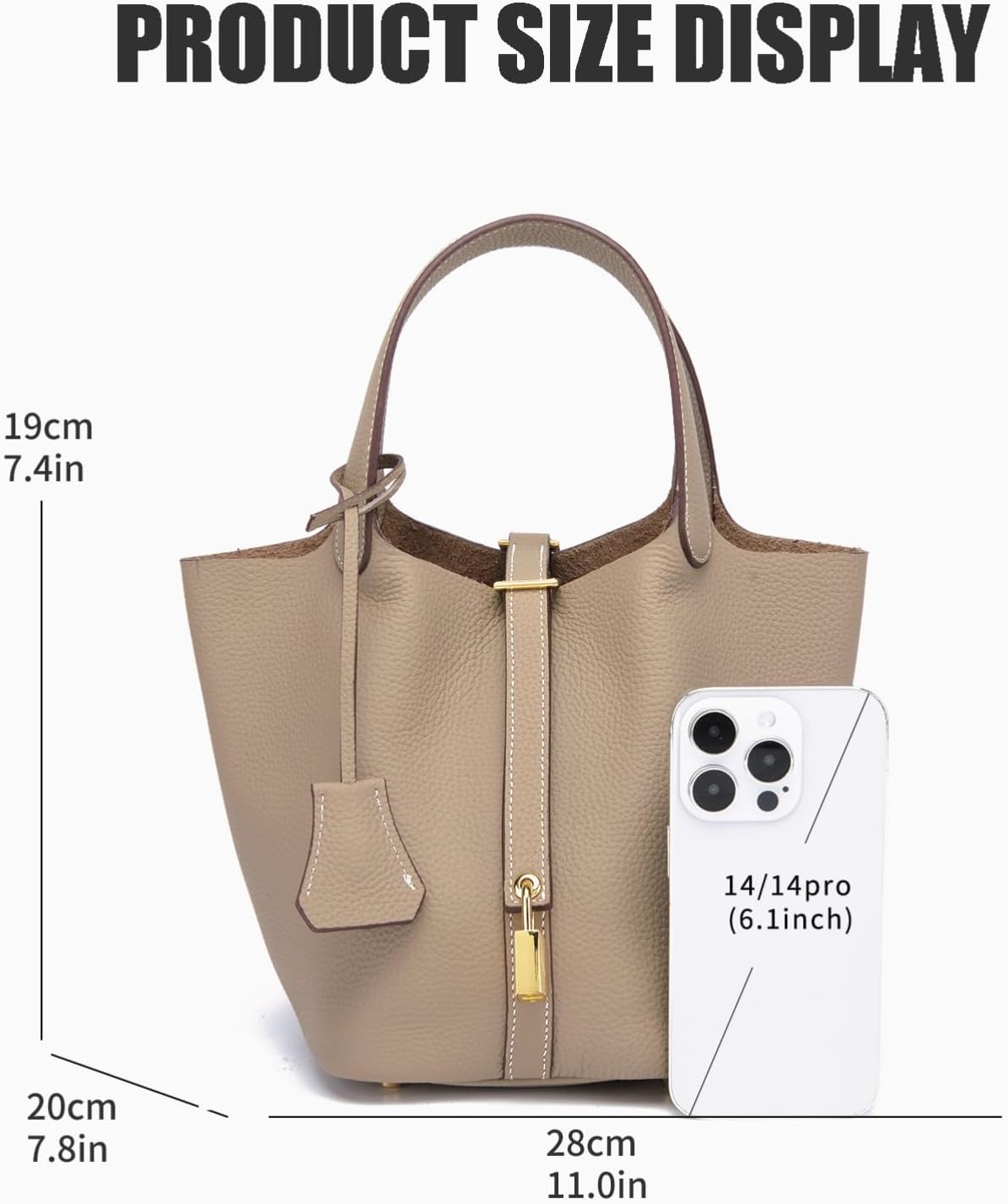 Genuine Leather Purses And Handbags Lock Design Bucket Bag Vegetable Basket, Fashionable and Versatile Satchel Handbag 1 - Image 4