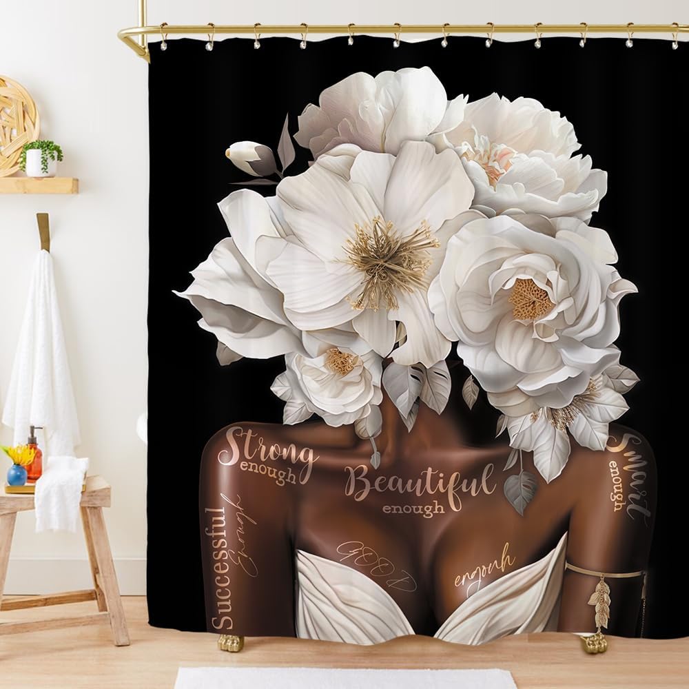 Miyotaa African American Women Shower Curtain Set 60Wx71H Inches Black Girl Sexy