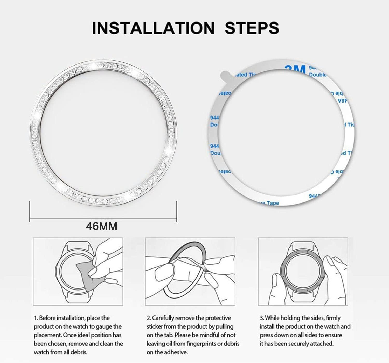 Bands Compatible with Samsung Galaxy Watch 4 Classic (46mm), 20mm Luxury Rhinestone Diamond Metal Steel Bracelet with Watch Face Bezel Ring Case Cover Replacement for Women Men (Silver) - Image 5