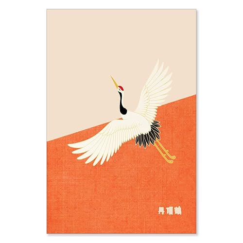 Single Red-Crowned Crane In Flight Poster Modern Oriental Minimalist Canvas