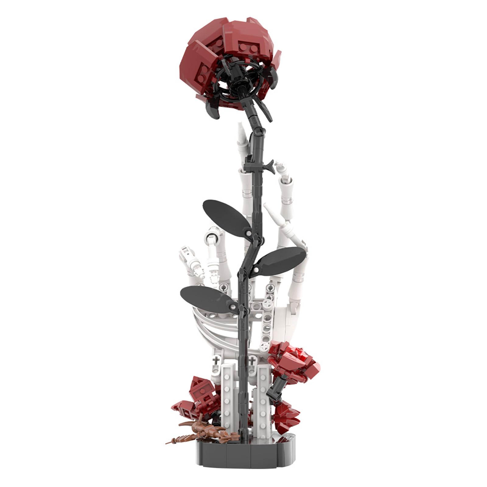 Bloques de construcción de mano góticos con forma de rosa y esqueleto para adultos, 357 piezas, MOC, modelo con rosa de hueso, decoración romántica oscura para la oficina en casa, idea de regalo única
