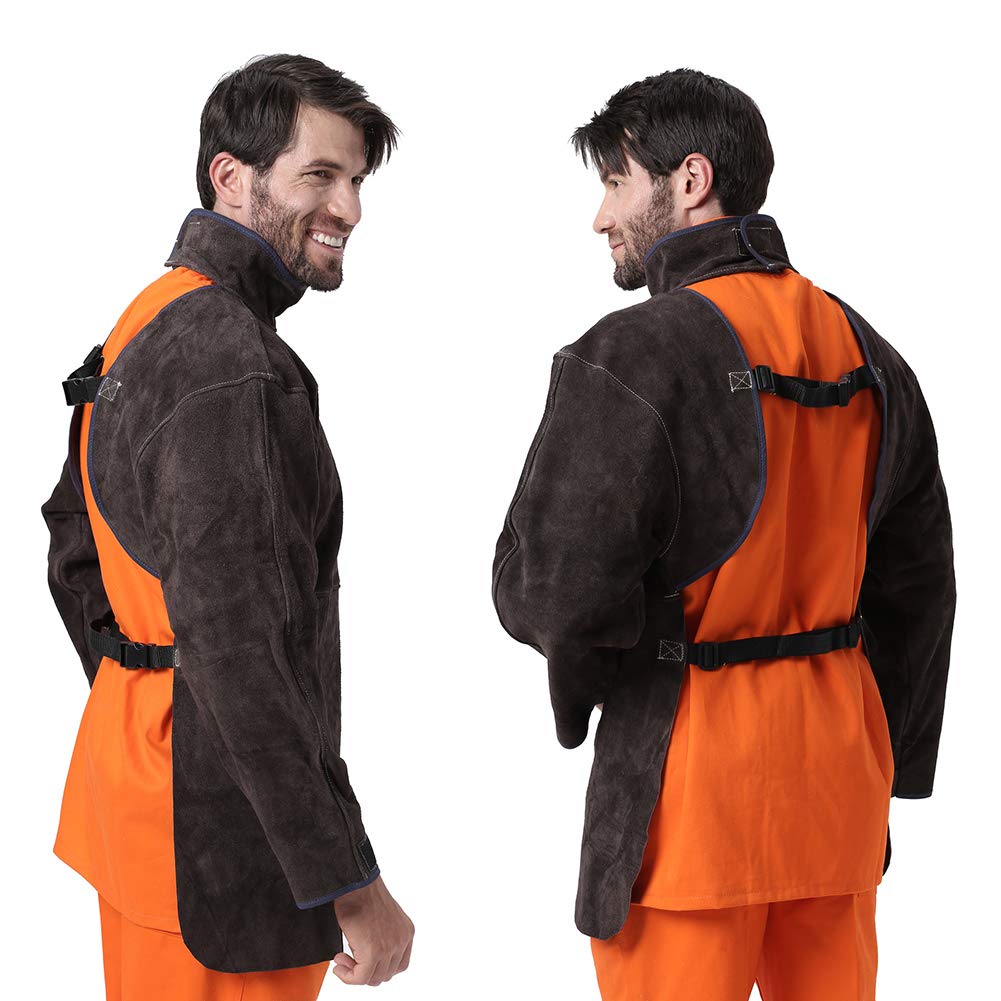 Grembiule Saldatore, Camice Da Lavoro, Carbone Pelle Bovina Cucitura A Filo Di Fuoco Velcro Facile Da Indossare E Rimuovere La Fibbia Ridimensionabile,XL