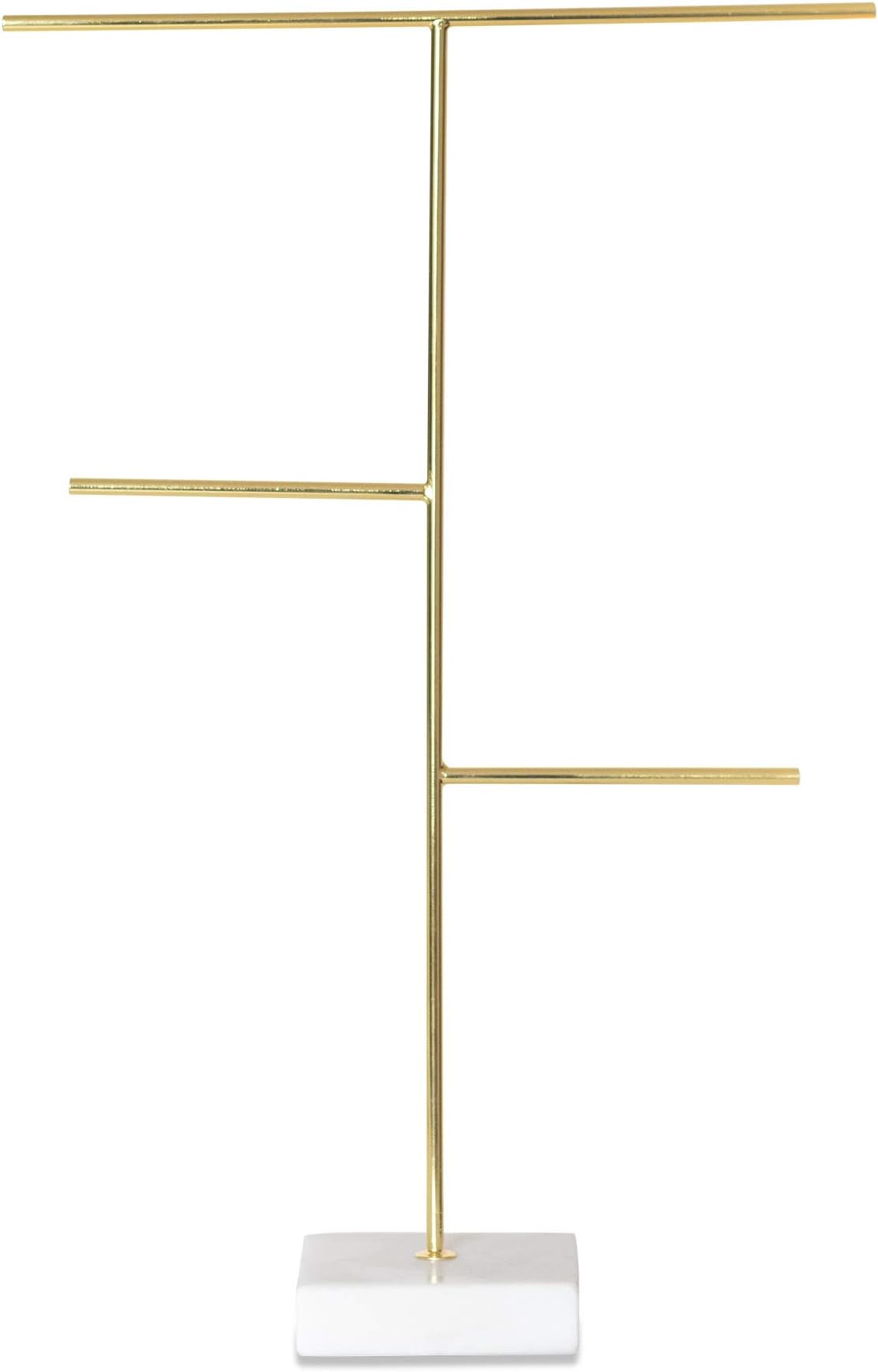 Three Tier Gold & Marble Jewellery Stand - Tall Necklace Holder