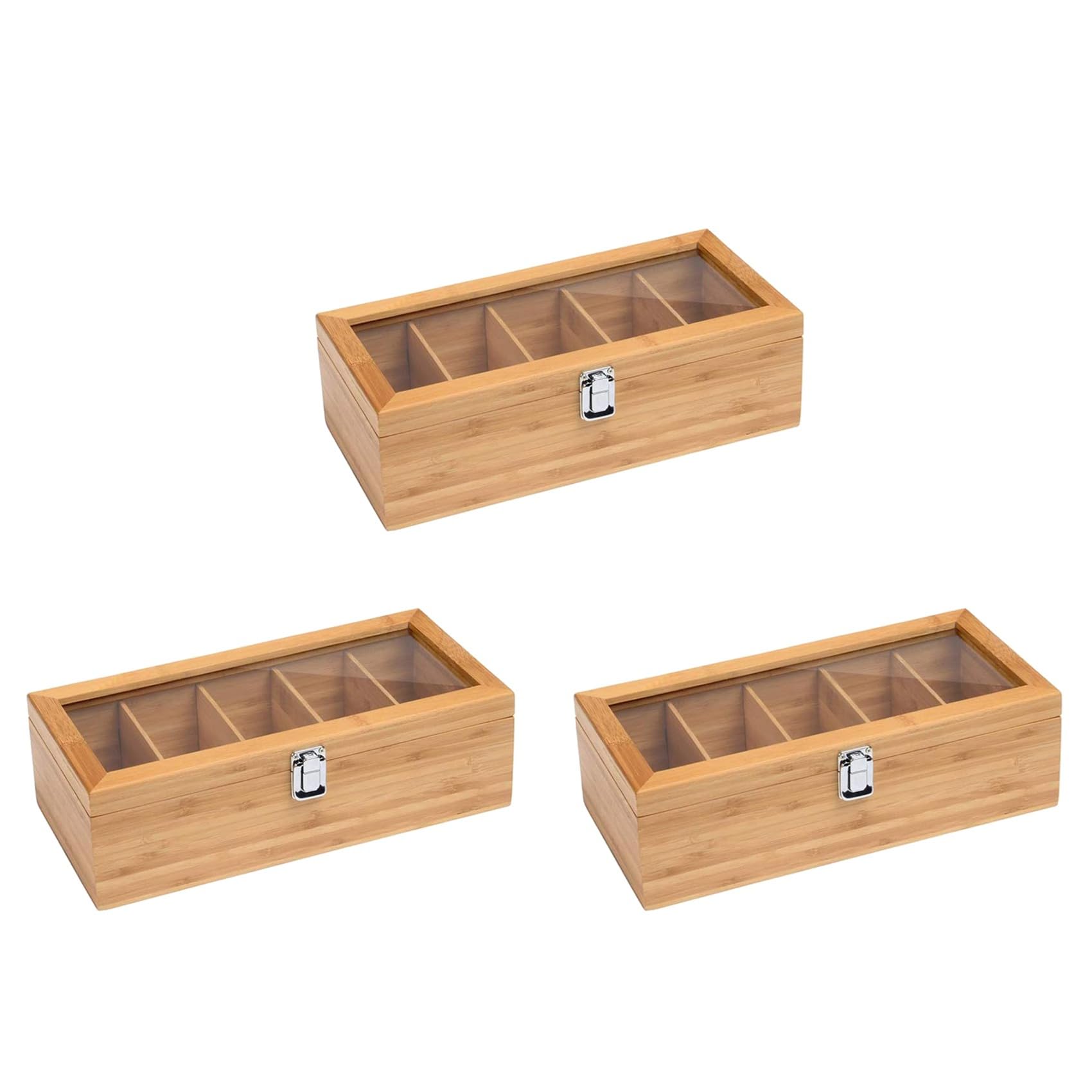 Vjsujehgy 3X Multifunctional Bamboo System Tea Bag Jewelry Organizer Storage Box 5 Compartments Tea Box Organizer Sugar Container