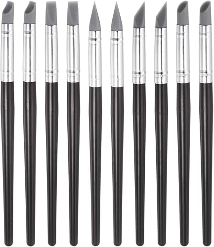 Miniatura 6 de HARFINGTON Juego de 10 herramientas de escultura de arcilla, moldeador de arcilla para esculpir con punta de goma, herramienta de tallado para