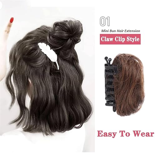 Miniatura 4 de Remanbo Extensiones de cabello sintético con moño, con clip de garra, extensiones de moño para niñas, mujeres y bebés, color marrón claro