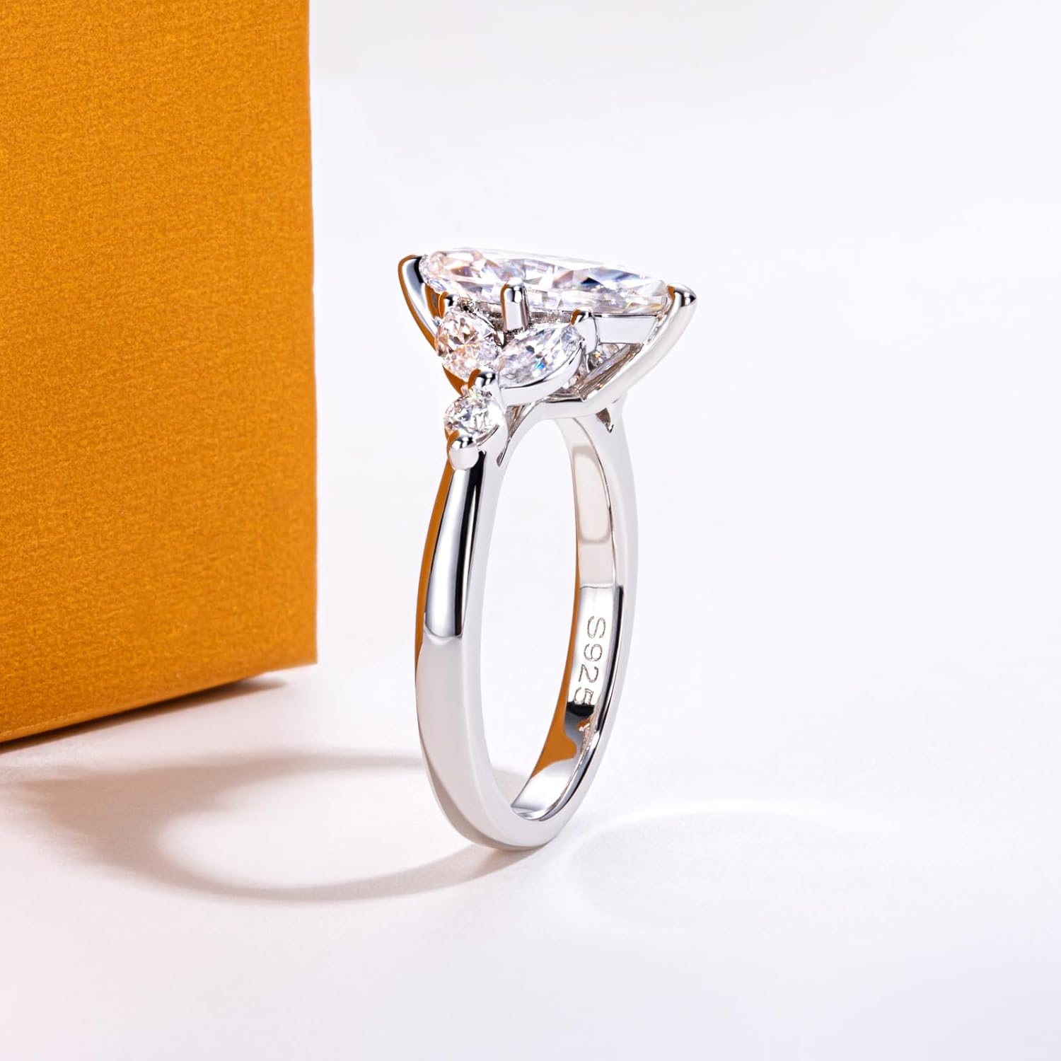 Marquise Cut Moissanite Engagement Rings for Women 2.92cttw(2CT Center Stone) D Color VVS1 Clarity 925 Sterling Silver 7-Stone Wedding Promise Anniversary Ring with Certificate