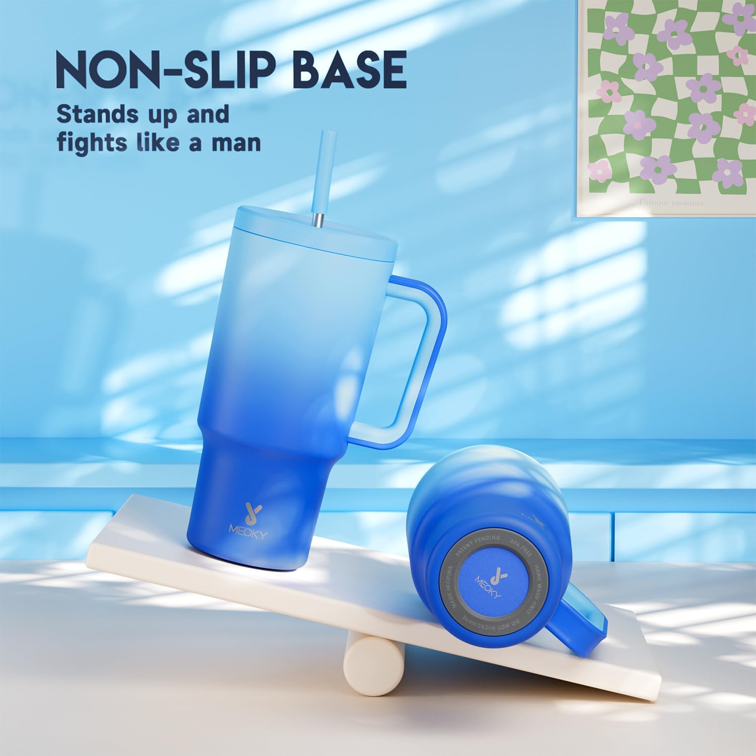 Meoky 30 oz Tumbler with Handle, Tumbler with Lid and Straw, Insulated Stainless Steel Travel Mug, 100% Leak-proof, Cupholder Friendly, Keeps Cold for 24 Hours or Hot for 8 Hours (Sky) - Image 4