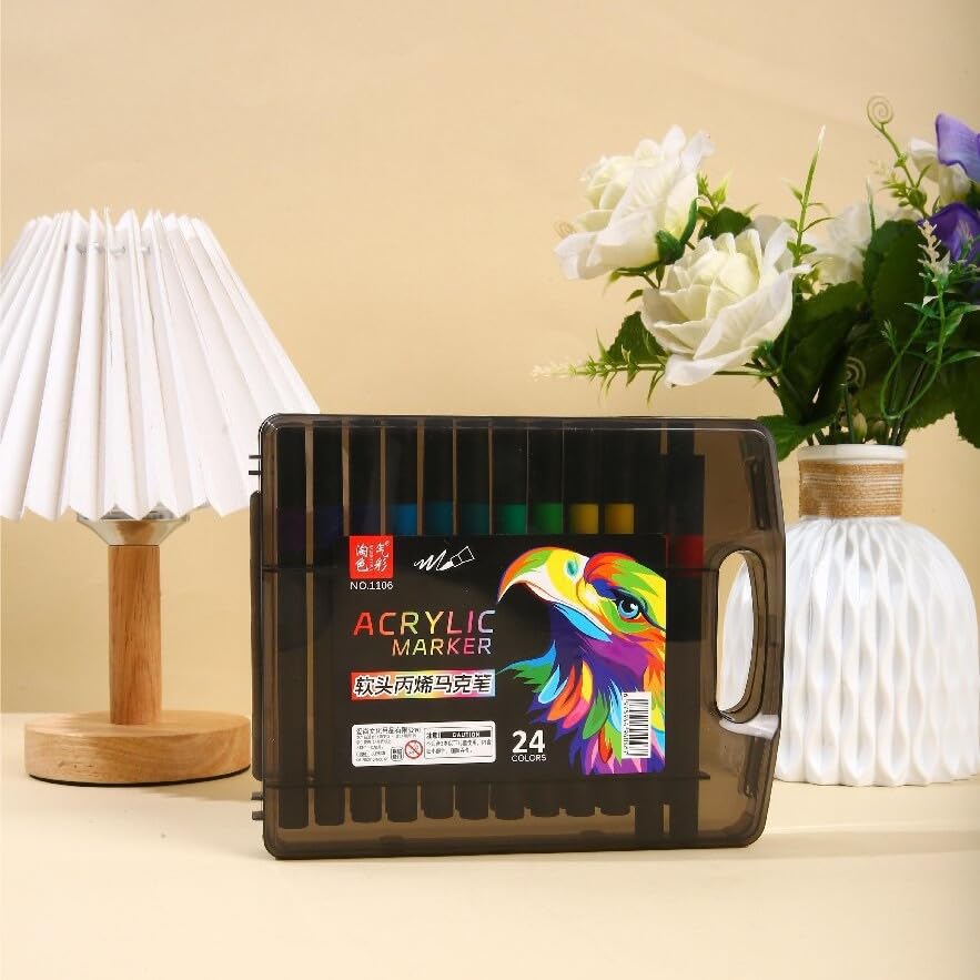 Juego de rotuladores acrílicos con estuche de transporte, marcadores de pintura de punta suave para arte infantil, graffiti, colorear y dibujar, varios colores disponibles (24 colores)