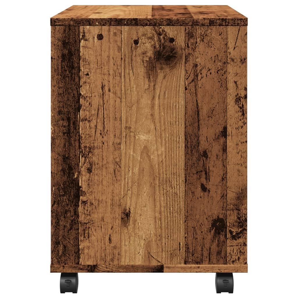 Cassettiera con rotelle, effetto legno anticato, 45 x 38 x 54 cm, con cassetto, vano portaoggetti e armadietto, ideale come armadietto per documenti, ufficio, soggiorno, camera da letto