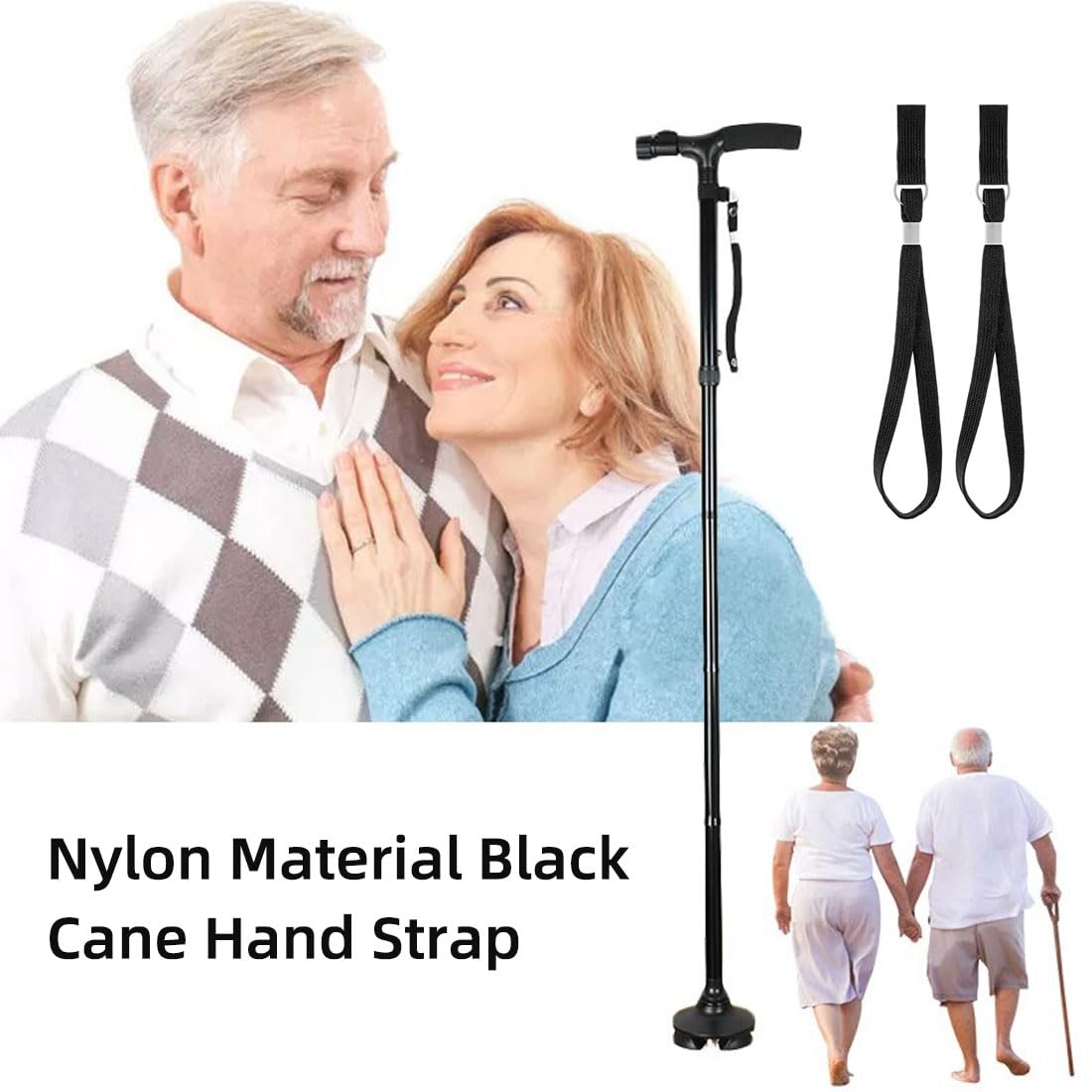muñequeras para bastones de caminar - Paquete de 4 correa de bastón negro, accesorios para caminar, correa de muñeca