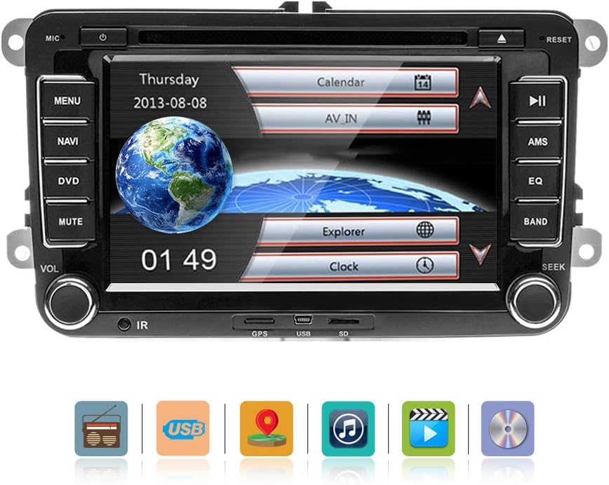 Car Stereo GPS Navigation Head Unit DVD Player for Volkswagen VW Jatta Passat Golf Tiguan Seat Skoda Double Din 7” Touch Screen Car Radio with Bluetooth FM Radio Receiver USB/SD Input Remote Control