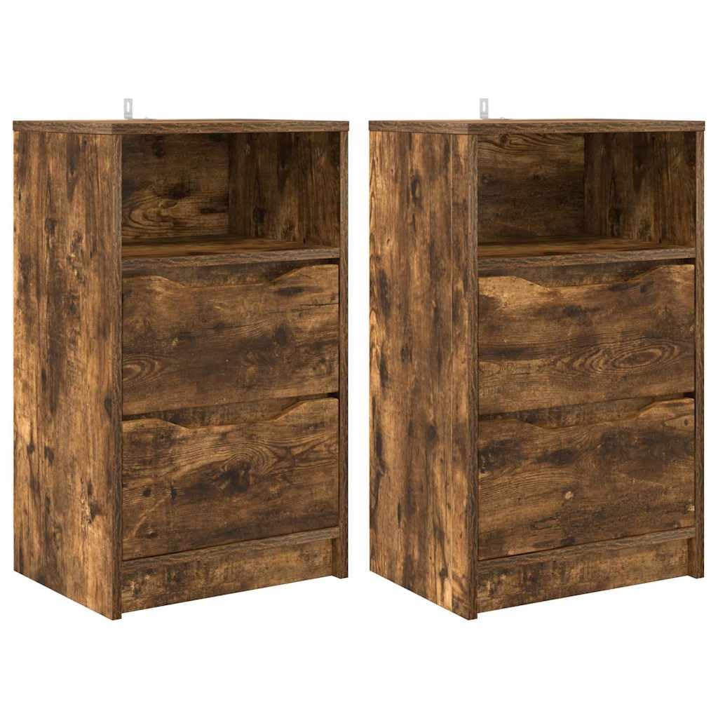 Table de chevet chêne fumé 40 x 30 x 67 cm meuble de nuit robuste et chic