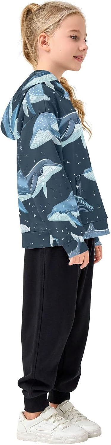 ALAZA Whale Polka Dots Hoodies Sweatshirt for Boys Girls Kids Hooded Pullover Top