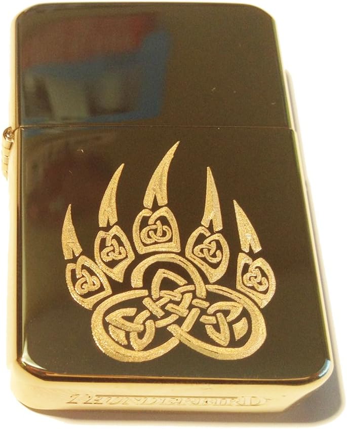 Vector KGM Thunderbird Custom Lighter - Celtic Knot Weave Irish Bear PAW Print Brass Gold Hi Polish Chrome Rare!
