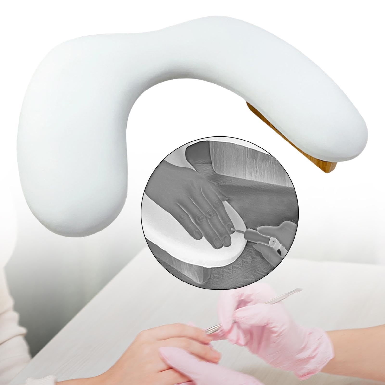 Soporte para manos de manicura, base de madera, reposabrazos para uñas en salón, Blanco