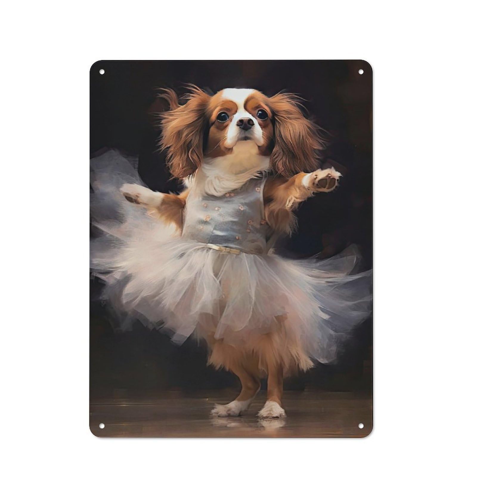 Junmoney Cavalier Dog Ballerina Tin Wall Plaque 40X30cm With For Living Room Wall, Gift For Feature Wall Decorators During The Christmas Season