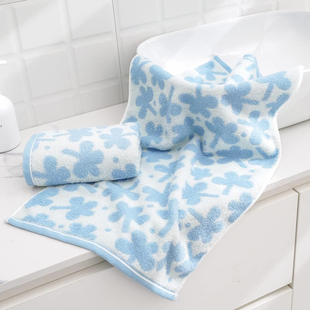 sense gnosis Blue Hand Towels Set of 2 Clovers Pattern 100% Cotton Absorbent Soft Floral Hand Towels for Bathroom Decorative 13 x 29 Inch - Image 4