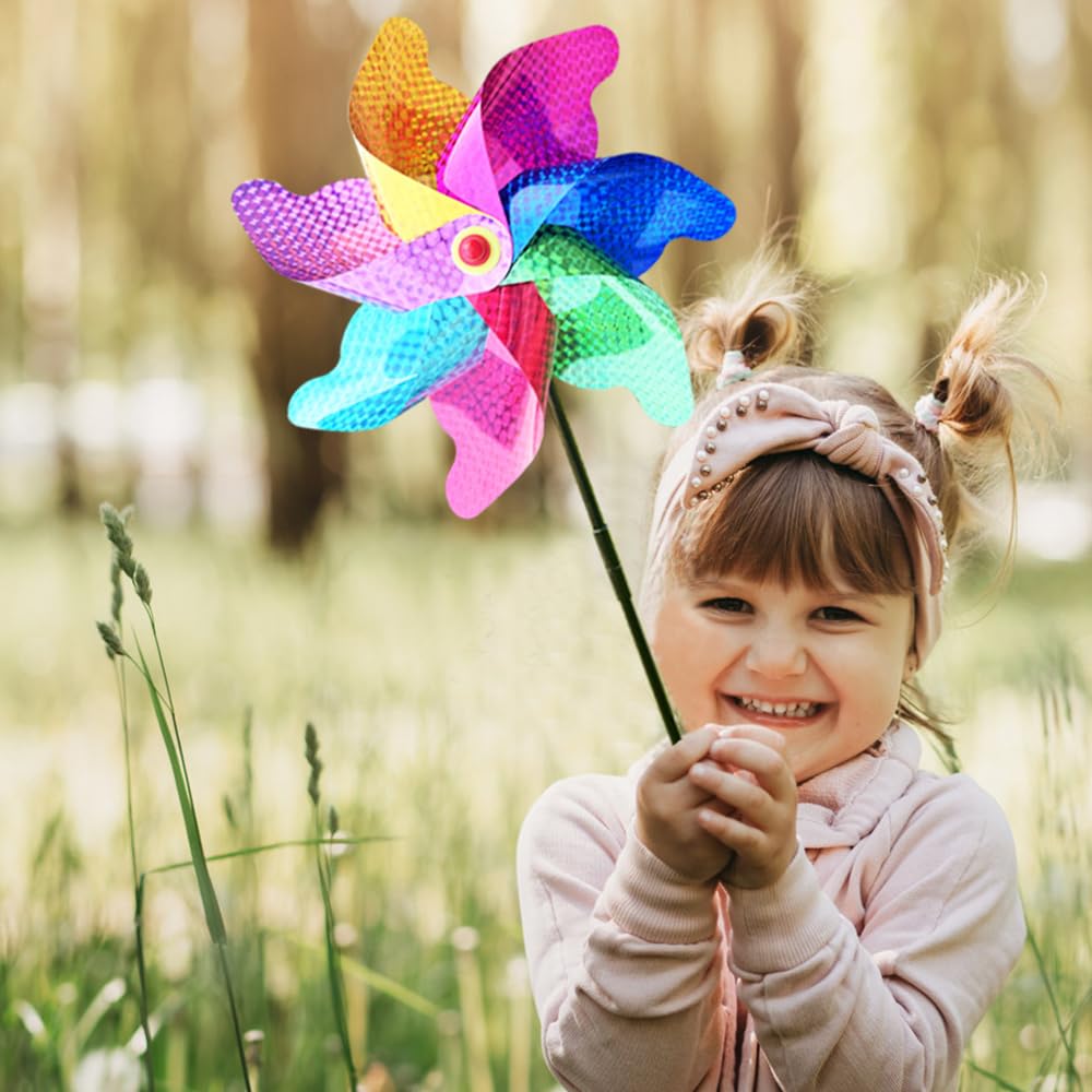 Windrad Kinder Generisch Vogelabwehr Windrad, 10pcs Taubenabwehr Balkon, Reflektierende Windräder, Windmühle GartenTaubenschreck, Vogelschreck Taubenschreck Für Balkon, Garten, Obstgarten, Hof, Dach (E Windrad Stromerzeugung - Foto 9