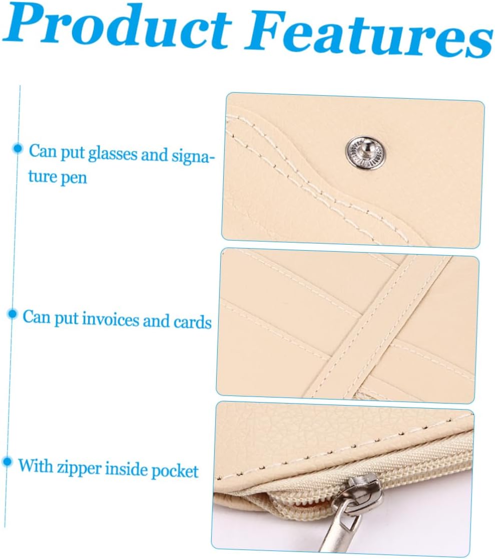 Car Storage Clip PU Sun Visor Organizer for Vehicle Beige image 3