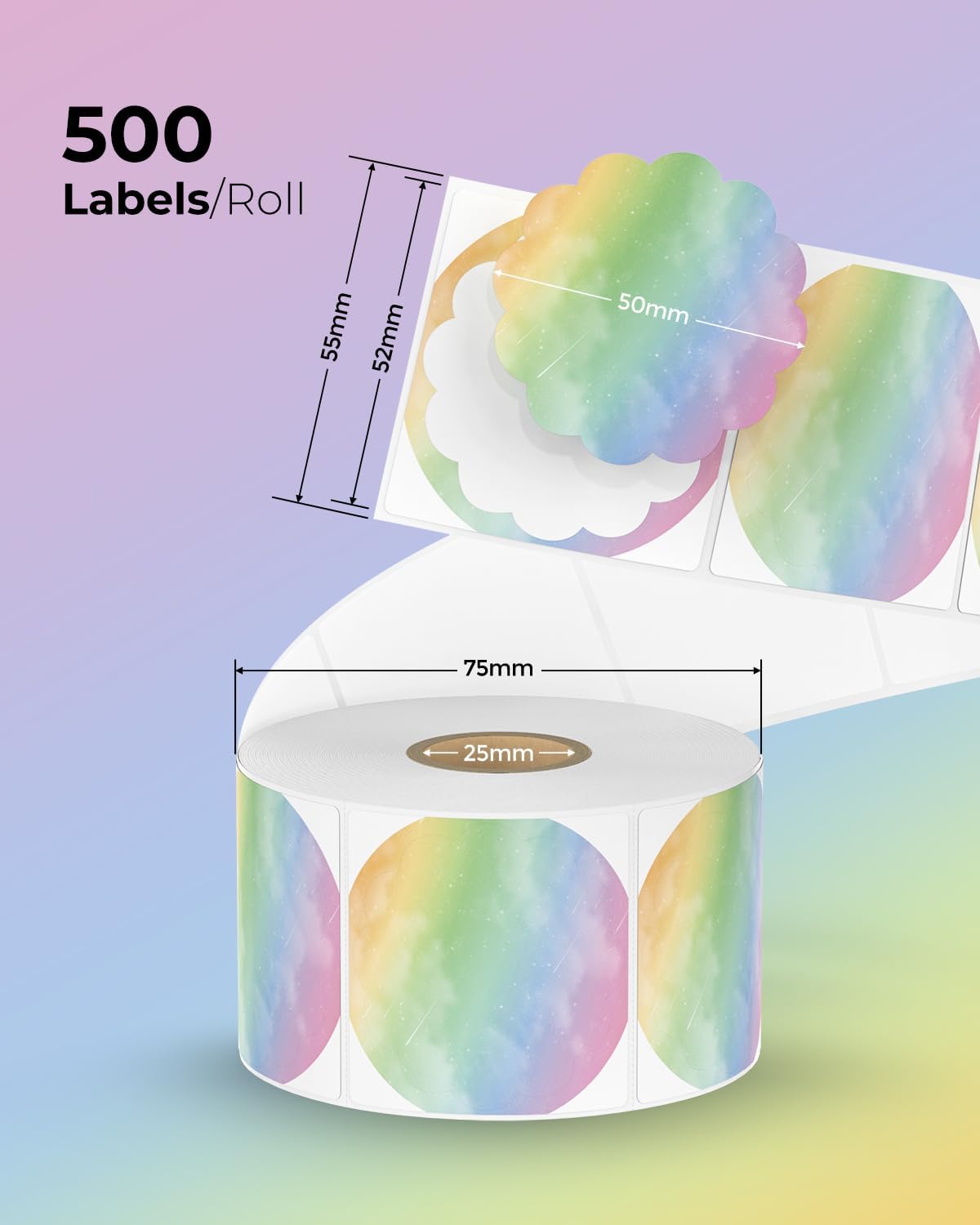 MUNBYN Flower ShapeThermal Label Stickers, 2.25inch Watercolor Thermal Labels, Multi-Purpose Stickers for Packaging, Gifts, Business, DIY Logo Design, 500 Labels/1 Roll ITLP-22-LL-RD