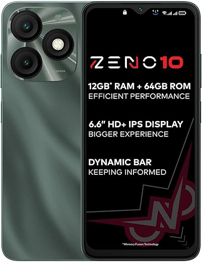 itel ZENO 10|6.6″ HD+ Display with Dynamic Bar| 4GB RAM +64GB ROM, Upto 12GB RAM with Memory Fusion|Octacore Processor|8MP AI Dual Rear Cam|5000…