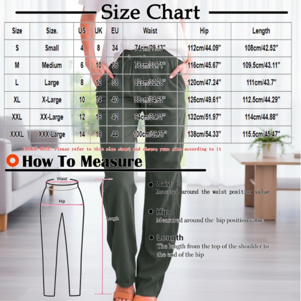 Linen Pants Women Casual Drawstring Pant High Waisted Cotton Linen Pants Straight Leg Lounge Trousers with Side Pockets - Image 4