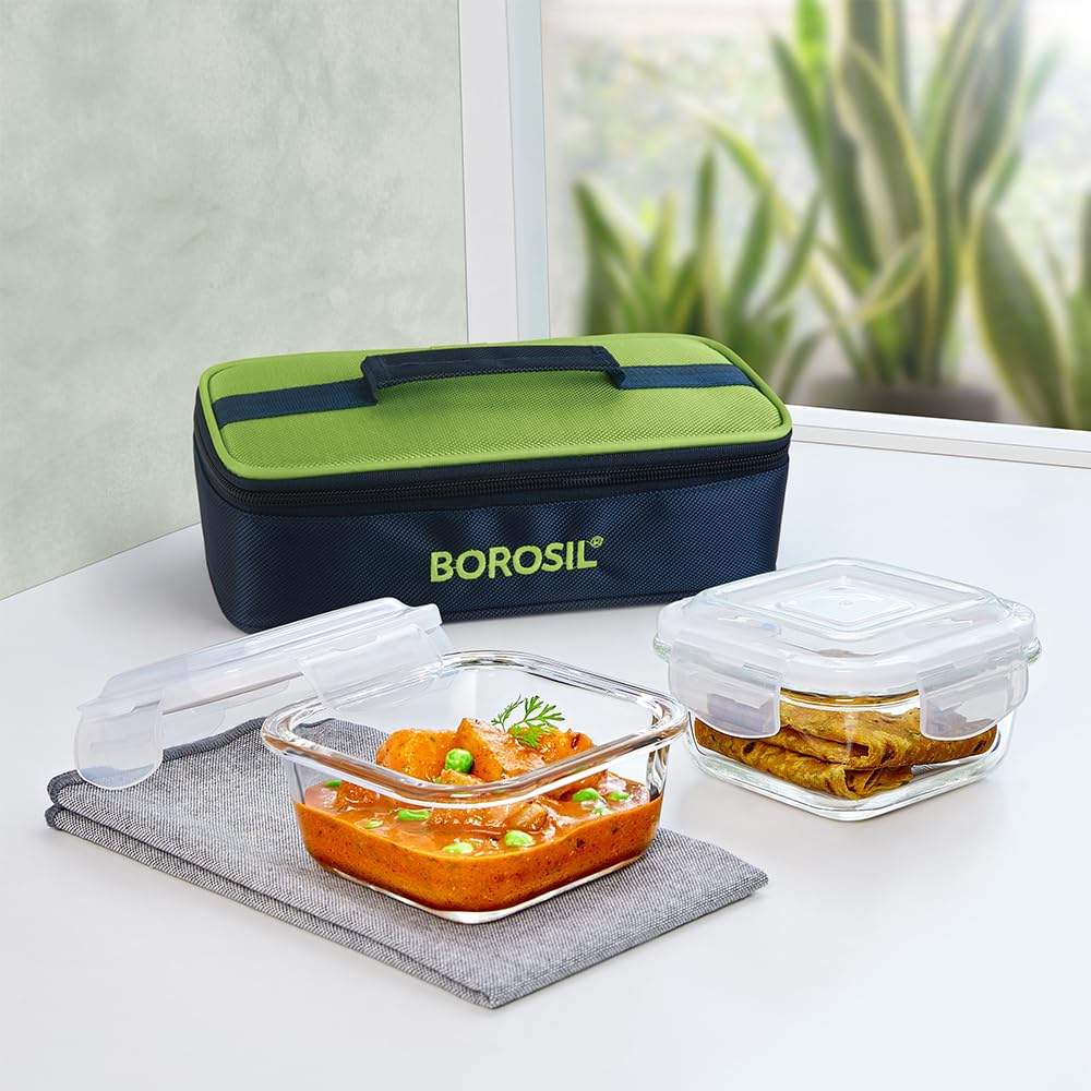 Borosil Borosilicate Glass Lunch Box with Bag (Klip n Store, 320ml x 2 Horizontal) — Amazon image 23