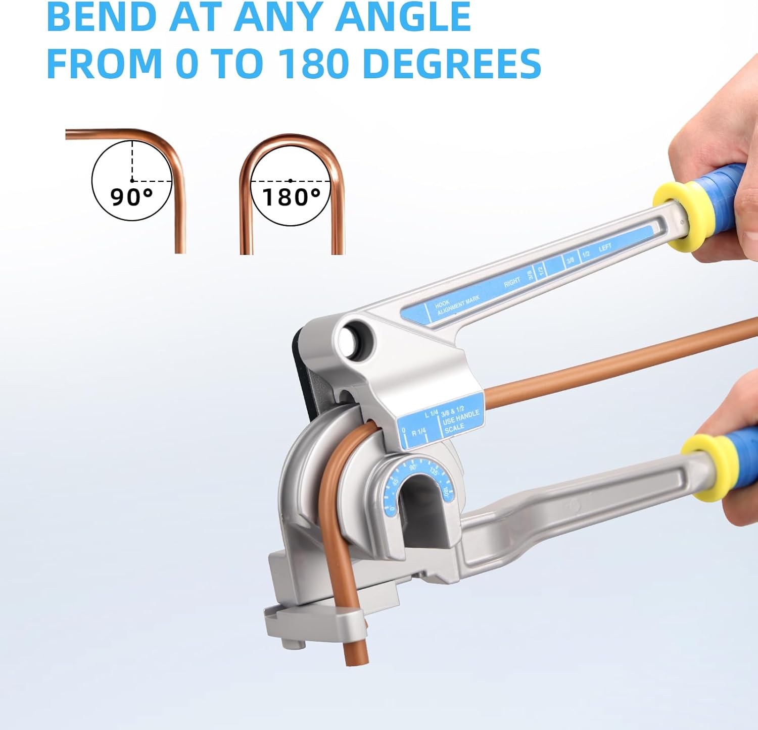 DOMINOX 3-IN-1 Tube Bender, Outer Diameter 1/4", 3/8", 1/2", 0-180° Manual Pipe Bender Tool, for Aluminum, Brass, Copper and Thin Steel Pipes
