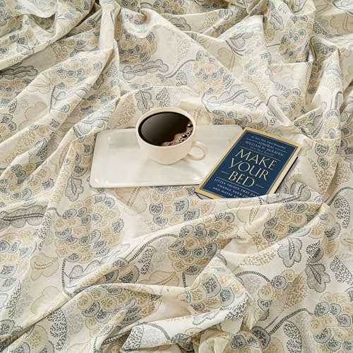Image of Swayam Pure Cotton Double Bedsheet with 2 Pillow Covers | 160 TC Soft Breathable Bed Sheet | Floral Printed | Size 90 x 100 inch | Comfortable & Durable for Bedroom - Beige