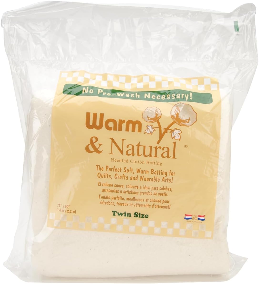 The Warm Company - Warm & Natural Cotton Quilt Batting – Twin Size 72" x 90" – Premium Quilt & Craft Batting for Sewing & Quilting Projects