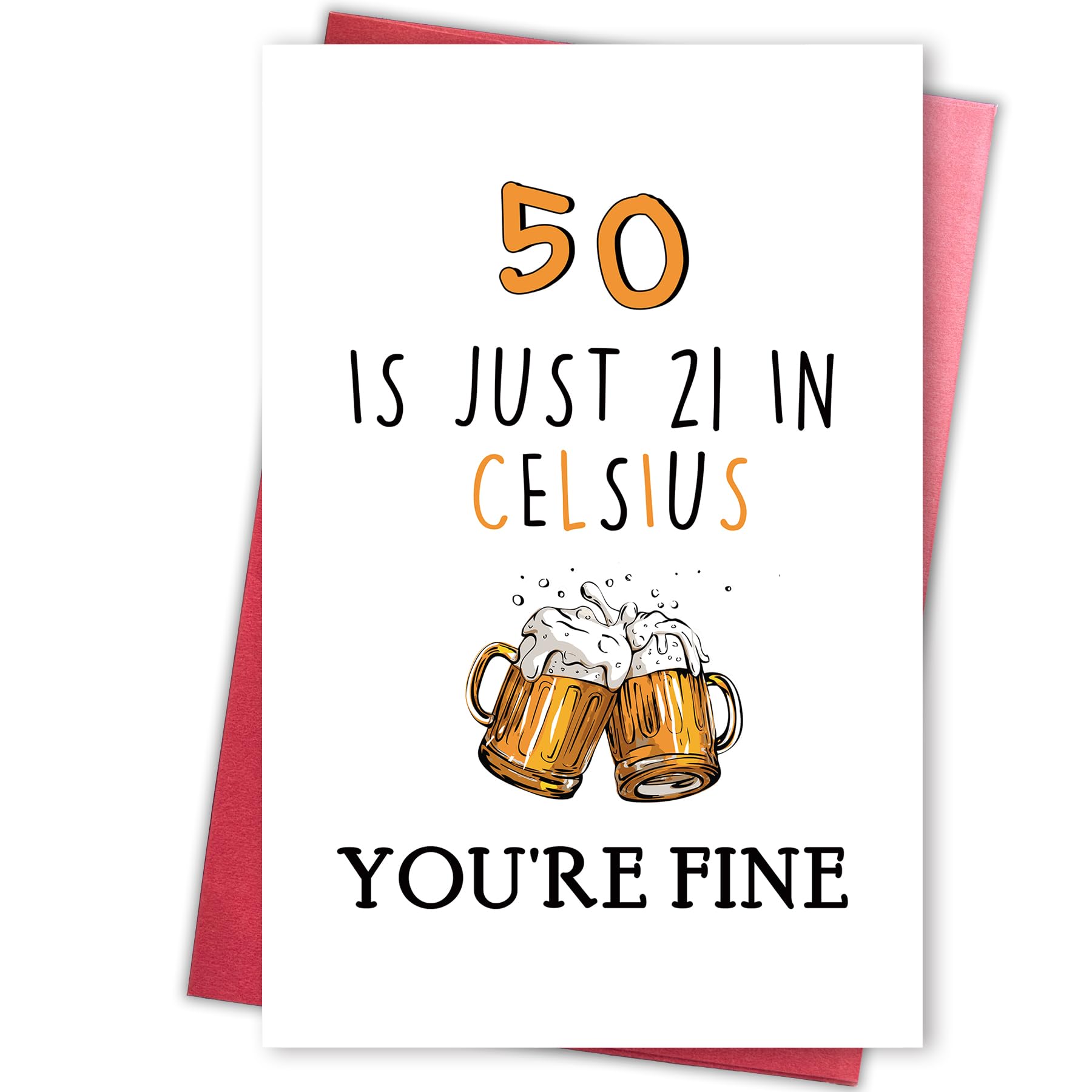 Gevinna Funny 50th Birthday Card for Men Women, Humor 50 Years Old Card, Snarky Milestone Birthday Gift for Him Her, 50 Is Just 21 Celsius You're Fine