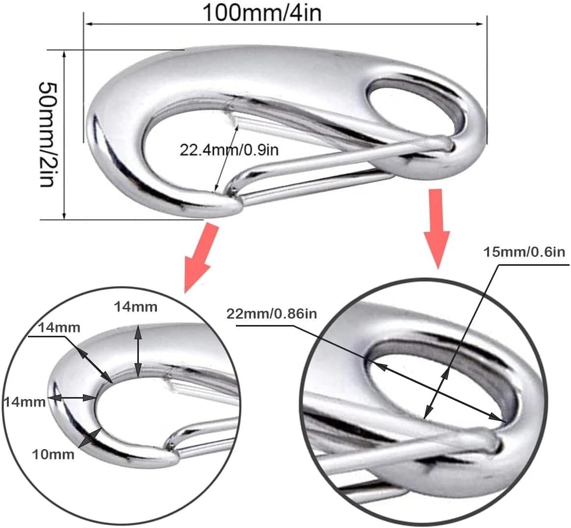 2PC Boat 316 Stainless Steel Spring SNAP Hook 4" Rigging Marine Grade 1000Lbs
