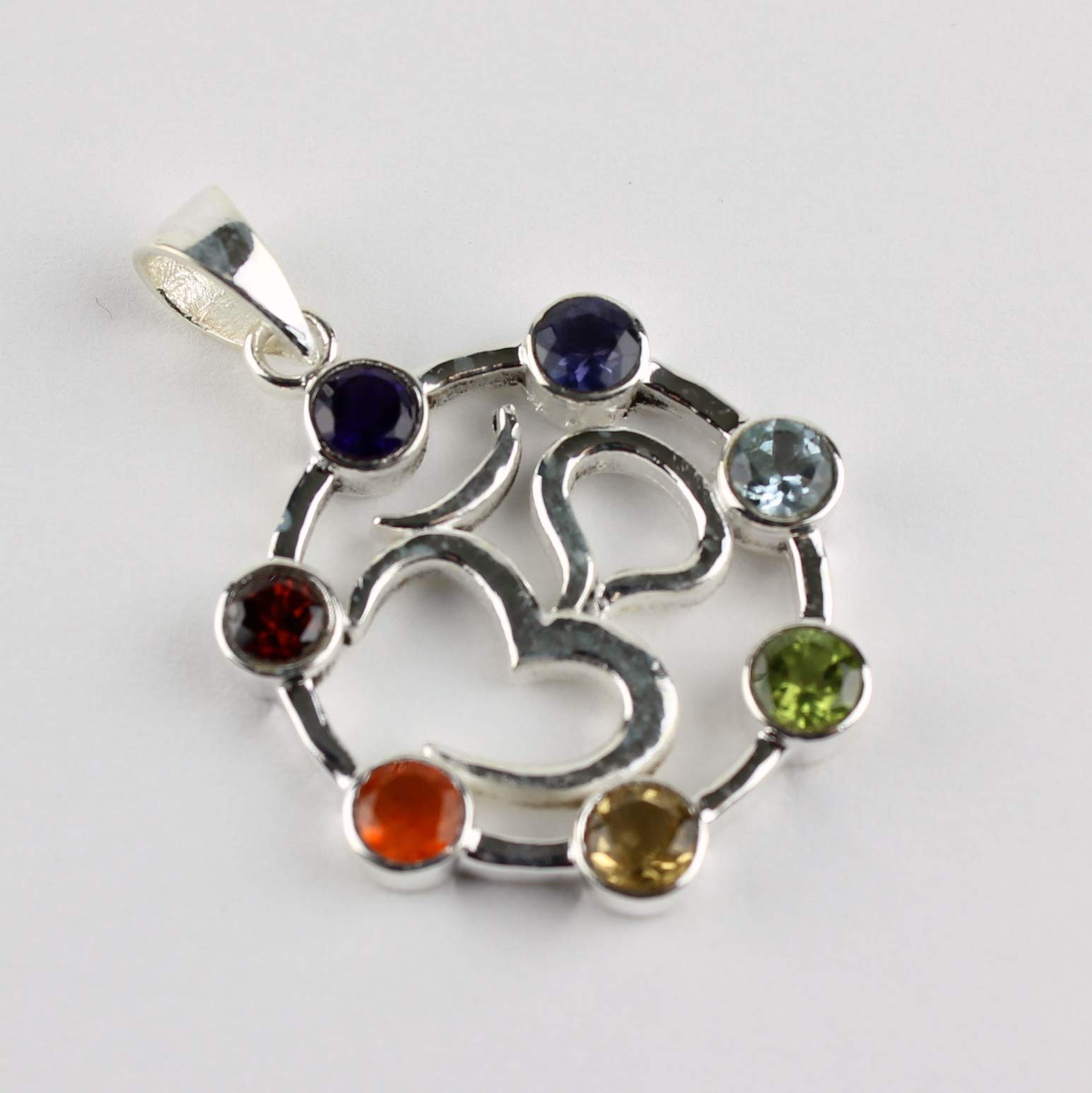 Chakra Anhänger in 925 Silber edelstein Om Aum Meditation Amulett Yoga Esoterik