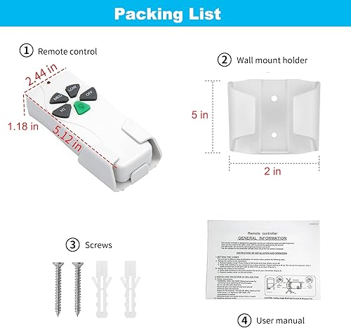 Miniatura 6 de FAN-53T - Control remoto para ventilador de techo, repuesto para Hunter, Hampton Bay, Harbor Breeze, Kichler, reemplazar 2AAZPFAN53T L3HFAN11T
