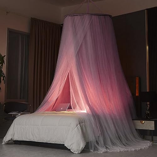 Vista 40 de Kertnic Toldo de cama de lujo para niñas y adultos, toldo de princesa de doble capa con encaje, mosquitera de cúpula redonda para tienda de campaña