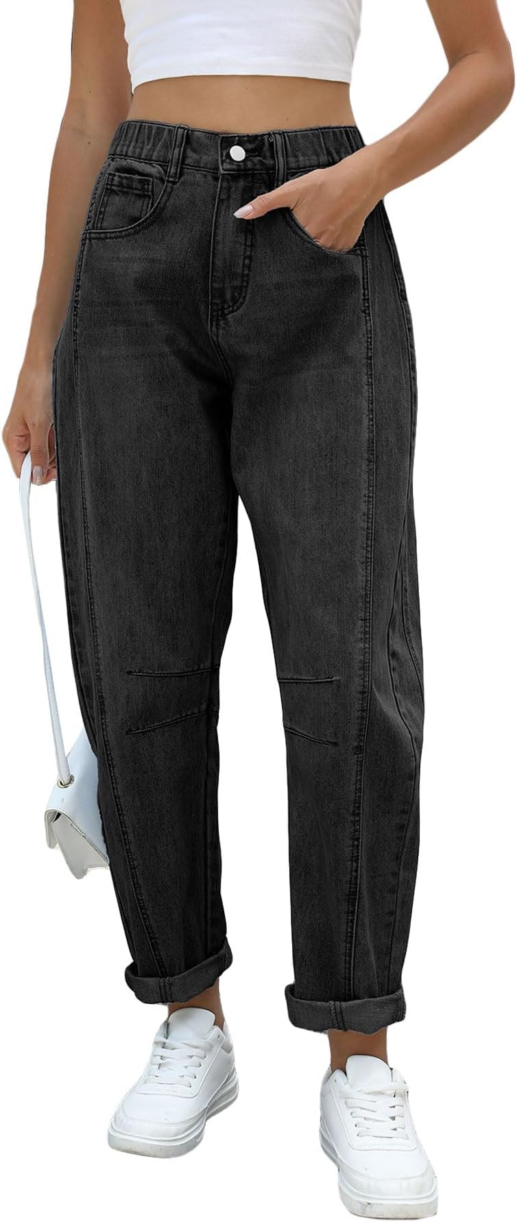LifeSheWide Leg Jeans Woman Low Rise Baggy Jeans Elastic Barrel Jean Boyfriend Loose Denim Pants