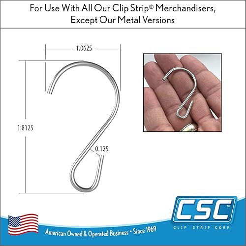 Miniatura 2 de Clip Strip SH-50 - Paquete de 100 ganchos en S para colgar exhibidores en venta al por menor, 1.8125 pulgadas de largo, versión de extremo abierto,