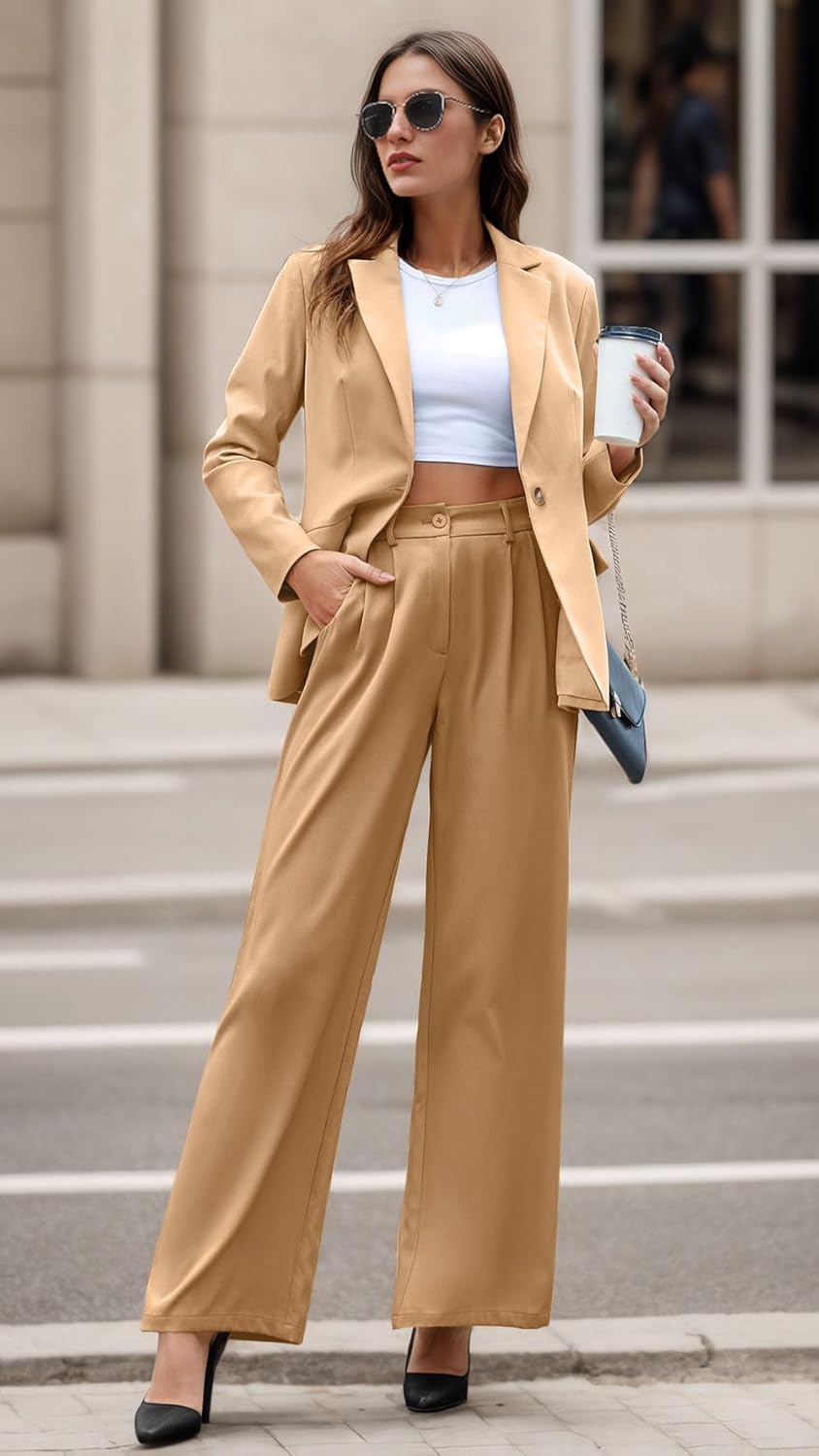 OLRIK Womens Dress Pants Wide Leg High Waisted Pants for Women Business Work Trousers Palazzo Pants - Image 3