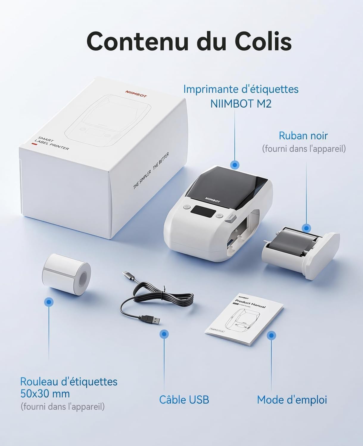NIIMBOT M2 Stampante per etichette Trasferimento Termico, 300DPI(Bianco) | Etichettatrice Colore autoadesivo per Ufficio, Piccola Impresa, Giardino, Compatibile con Cellulari e PC