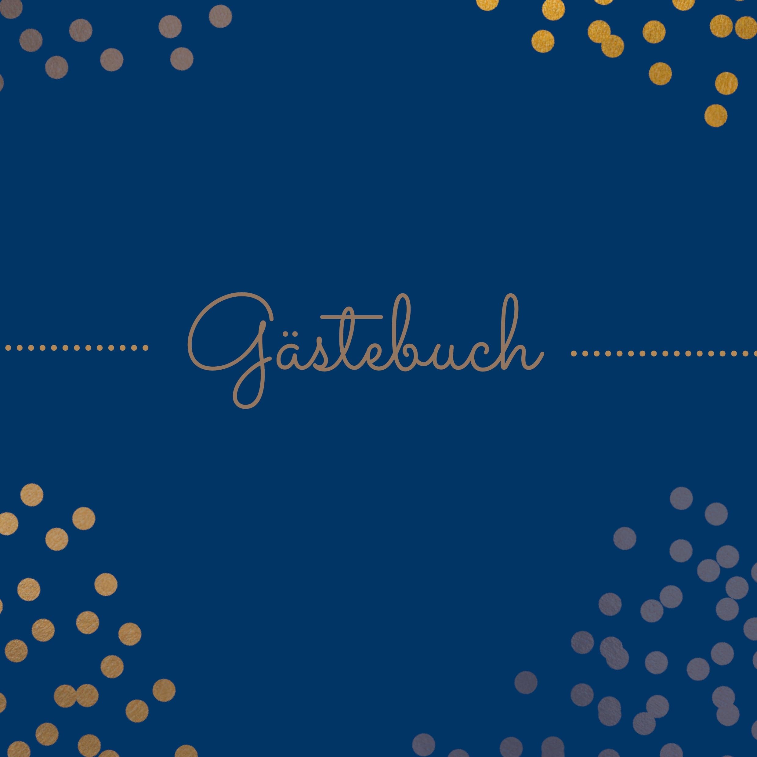 Gästebuch schön gestaltet - 1000 Seiten - quadratisch 21 x 21 cm - weißes Papier 90g/m² - FSC Papier: Hardcover goldene Punkte auf blau - blanko - für Hochzeit, Geburtstag, Taufe