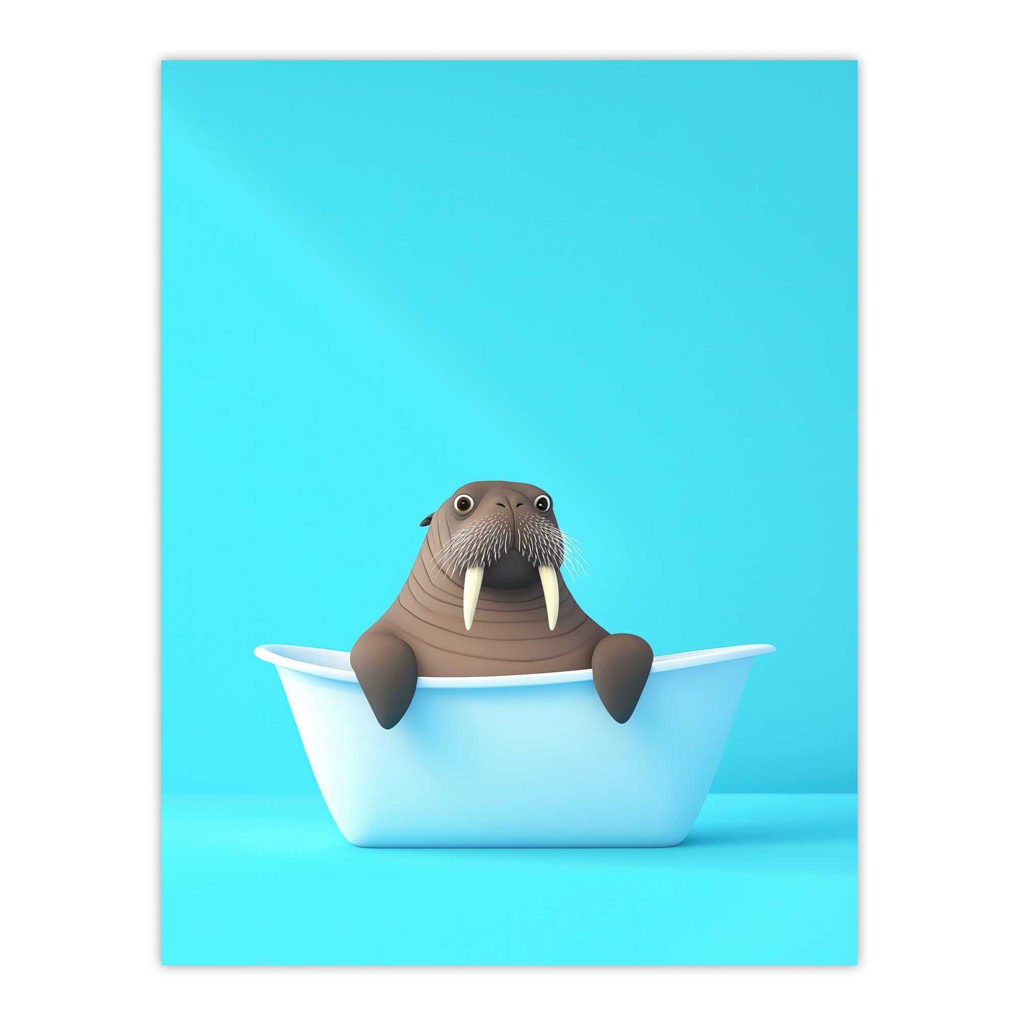 Artery8 Cute Cartoon Walrus in Bathtub Bath Time Vibrant Bathroom Toilet Extra Large XL Wall Art Poster Print